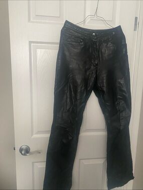 Women's Black Leather Straight-Leg Pants